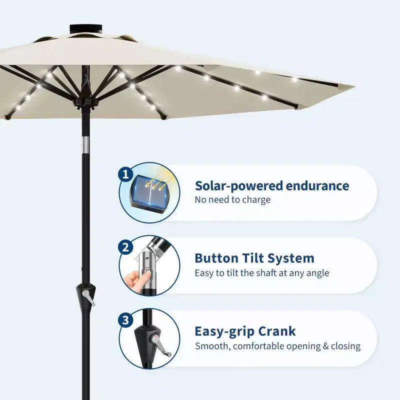 GustoWave Patio Umbrella, Outdoor Table Umbrella , Crank Lift, Push Button Tilt and 8 Sturdy Ribs