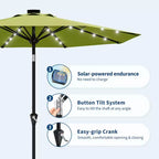 GustoWave Patio Umbrella, Outdoor Table Umbrella , Crank Lift, Push Button Tilt and 8 Sturdy Ribs