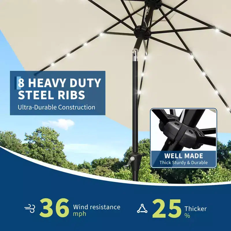 GustoWave Patio Umbrella, Outdoor Table Umbrella , Crank Lift, Push Button Tilt and 8 Sturdy Ribs