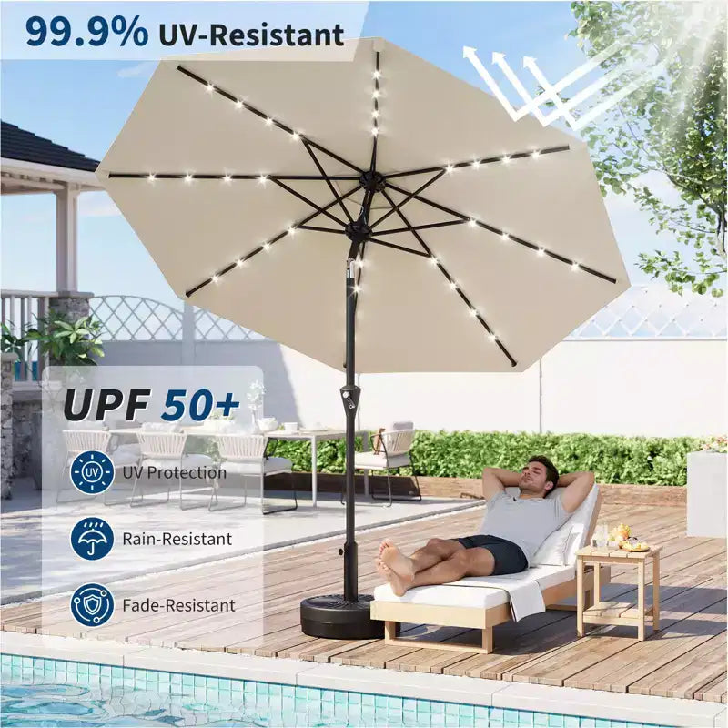 GustoWave Patio Umbrella, Outdoor Table Umbrella , Crank Lift, Push Button Tilt and 8 Sturdy Ribs