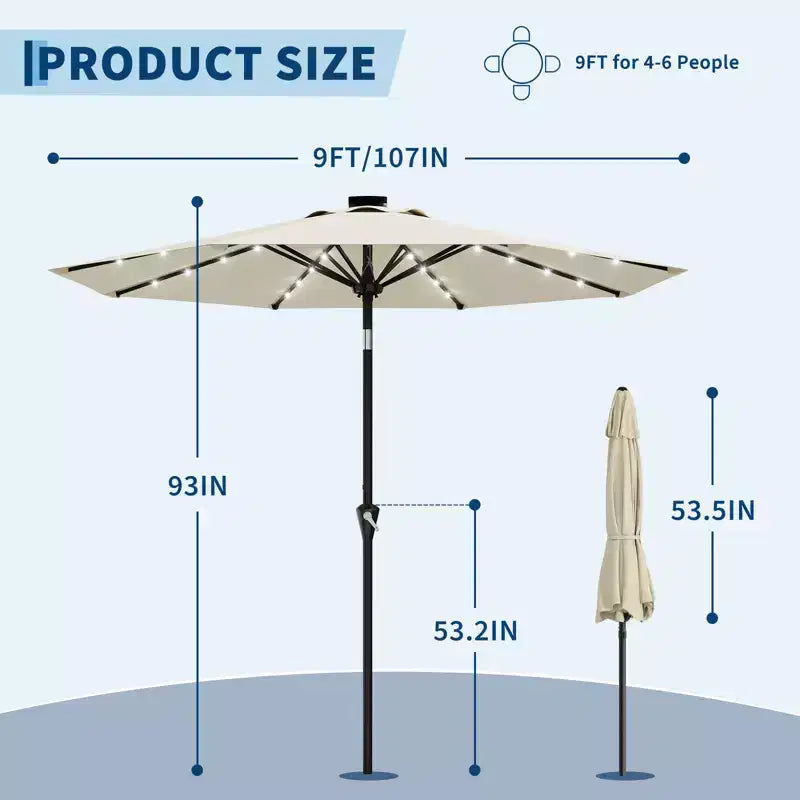 GustoWave Patio Umbrella, Outdoor Table Umbrella , Crank Lift, Push Button Tilt and 8 Sturdy Ribs