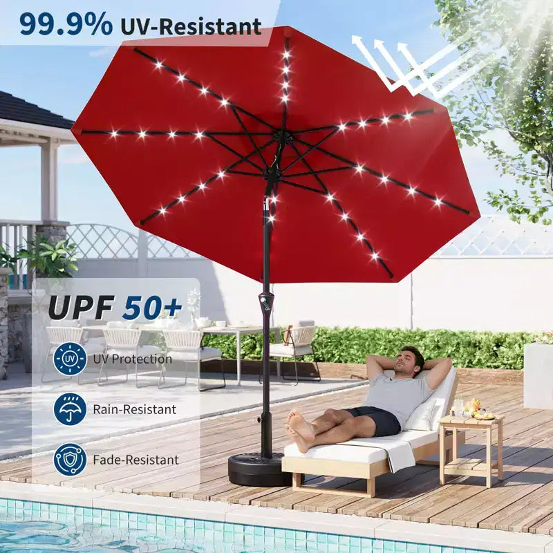 GustoWave Patio Umbrella, Outdoor Table Umbrella , Crank Lift, Push Button Tilt and 8 Sturdy Ribs