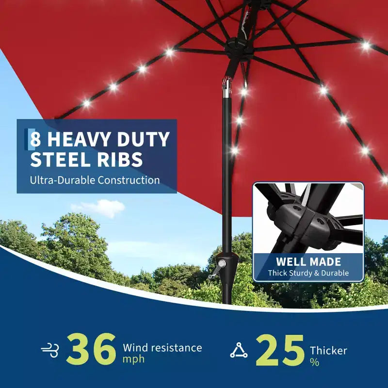 GustoWave Patio Umbrella, Outdoor Table Umbrella , Crank Lift, Push Button Tilt and 8 Sturdy Ribs