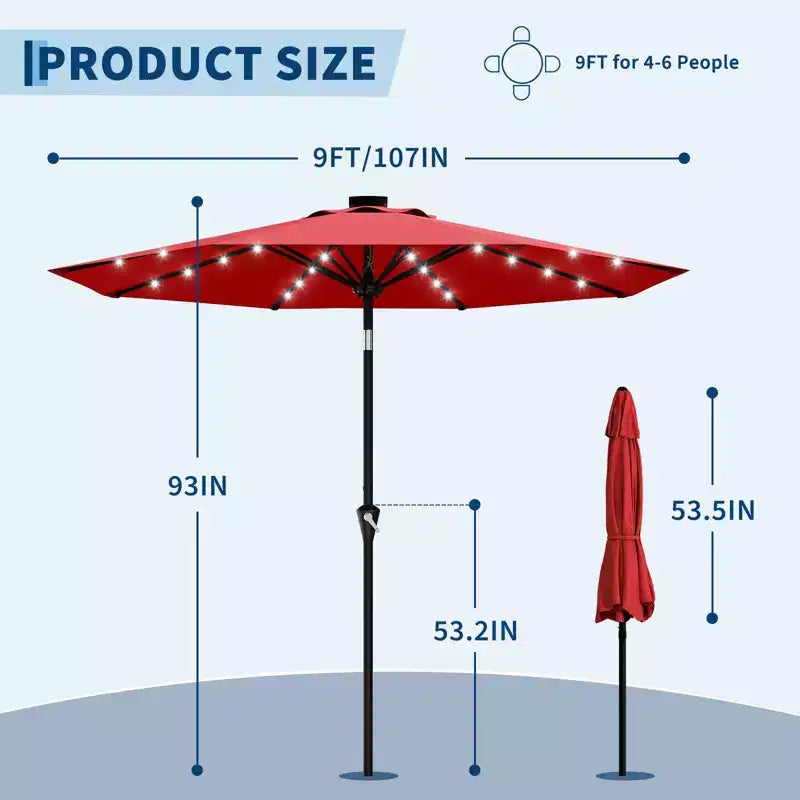GustoWave Patio Umbrella, Outdoor Table Umbrella , Crank Lift, Push Button Tilt and 8 Sturdy Ribs