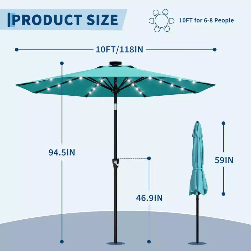 GustoWave Patio Umbrella, Outdoor Table Umbrella , Crank Lift, Push Button Tilt and 8 Sturdy Ribs