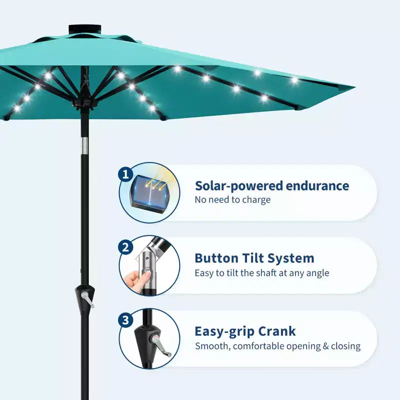 GustoWave Patio Umbrella, Outdoor Table Umbrella , Crank Lift, Push Button Tilt and 8 Sturdy Ribs