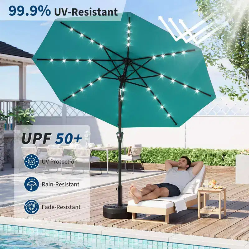 GustoWave Patio Umbrella, Outdoor Table Umbrella , Crank Lift, Push Button Tilt and 8 Sturdy Ribs