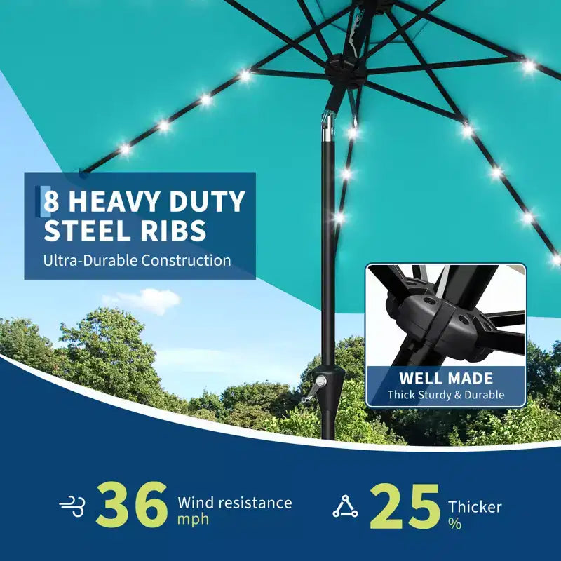 GustoWave Patio Umbrella, Outdoor Table Umbrella , Crank Lift, Push Button Tilt and 8 Sturdy Ribs