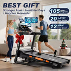 4-in-1 Treadmill with 20% Incline, Portable Treadmills for Home with Handle, Foldable Treadmills, 5HP, 105Program