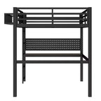Bellemave Metal Loft Bed with Desk & Pegboard, Built-in Clock & Charging Station, Storage Basket, Space-Saving Modern Frame, Twin XL & Full Sizes