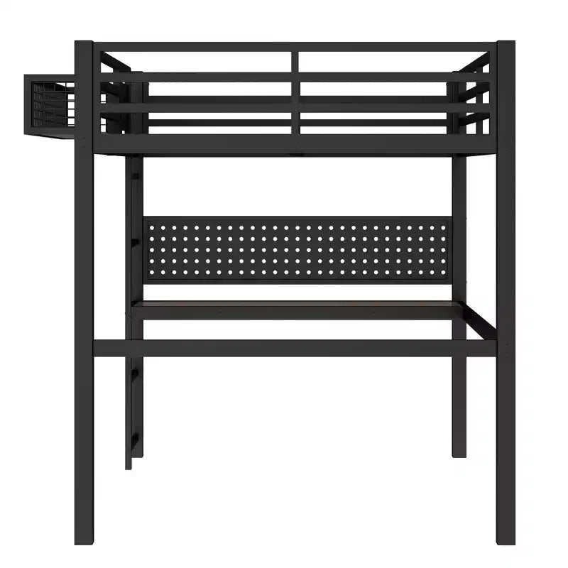 Bellemave Metal Loft Bed with Desk & Pegboard, Built-in Clock & Charging Station, Storage Basket, Space-Saving Modern Frame, Twin XL & Full Sizes