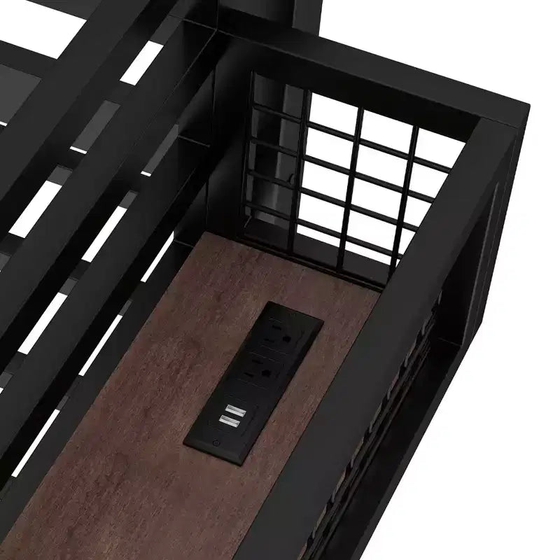 Bellemave Metal Loft Bed with Desk & Pegboard, Built-in Clock & Charging Station, Storage Basket, Space-Saving Modern Frame, Twin XL & Full Sizes