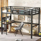 Bellemave Metal Loft Bed with Desk & Pegboard, Built-in Clock & Charging Station, Storage Basket, Space-Saving Modern Frame, Twin XL & Full Sizes
