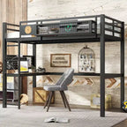 Bellemave Metal Loft Bed with Desk & Pegboard, Built-in Clock & Charging Station, Storage Basket, Space-Saving Modern Frame, Twin XL & Full Sizes