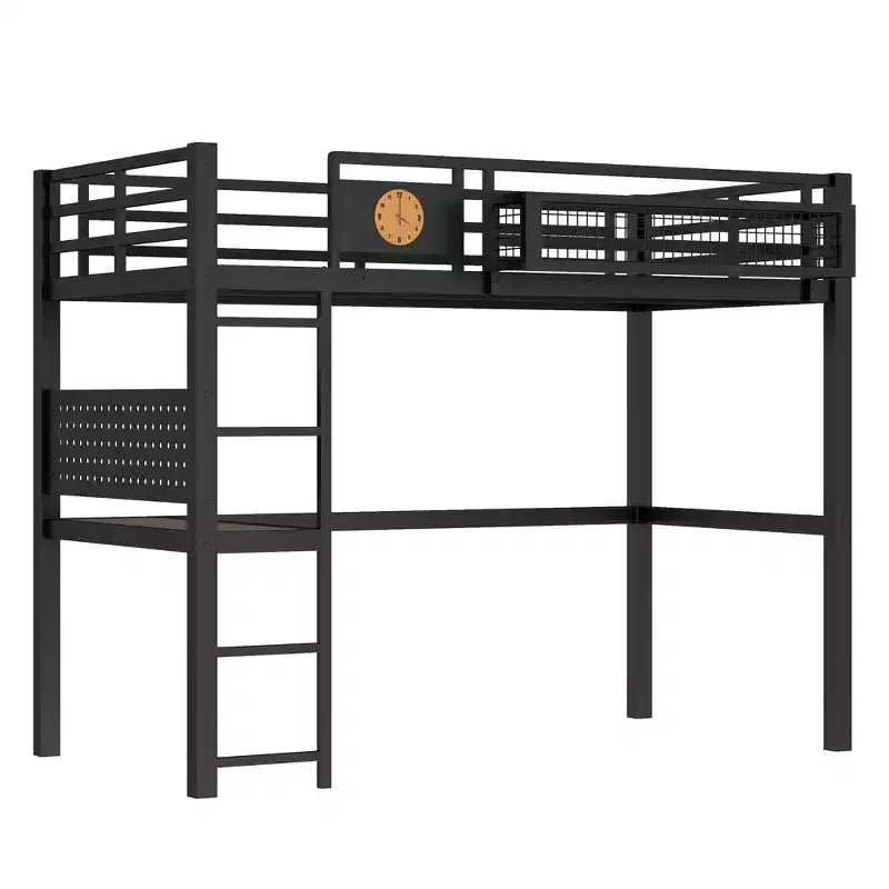 Bellemave Metal Loft Bed with Desk & Pegboard, Built-in Clock & Charging Station, Storage Basket, Space-Saving Modern Frame, Twin XL & Full Sizes