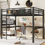 Bellemave Metal Loft Bed with Desk & Pegboard, Built-in Clock & Charging Station, Storage Basket, Space-Saving Modern Frame, Twin XL & Full Sizes