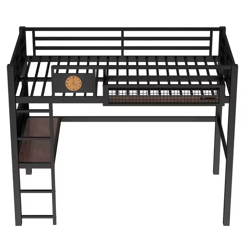 Bellemave Metal Loft Bed with Desk & Pegboard, Built-in Clock & Charging Station, Storage Basket, Space-Saving Modern Frame, Twin XL & Full Sizes
