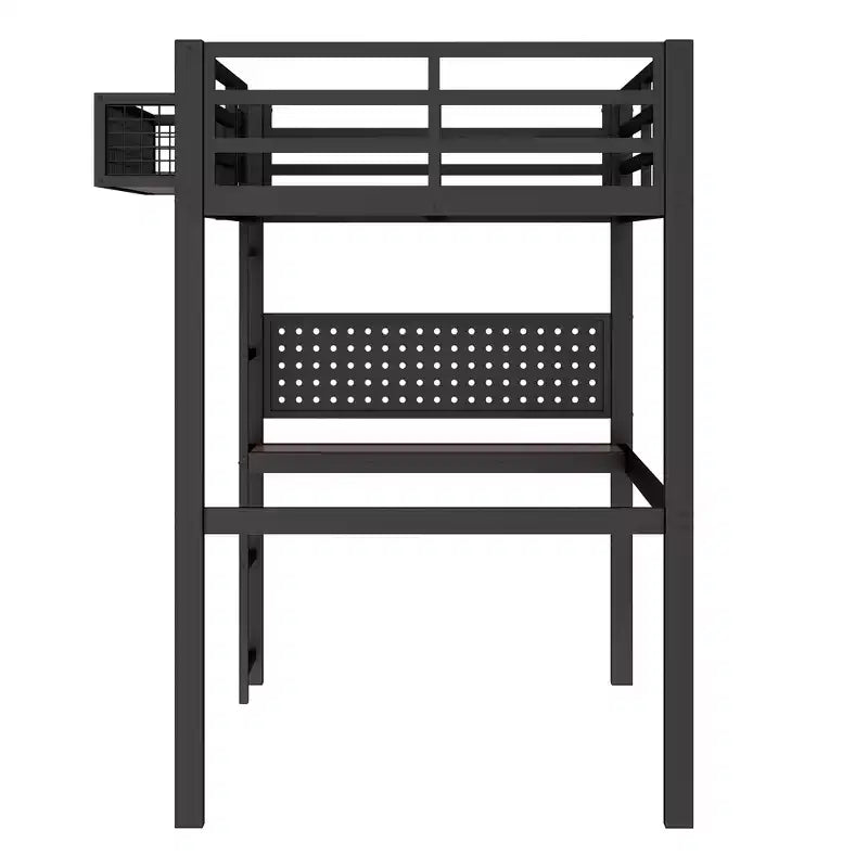 Bellemave Metal Loft Bed with Desk & Pegboard, Built-in Clock & Charging Station, Storage Basket, Space-Saving Modern Frame, Twin XL & Full Sizes