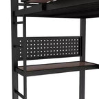 Bellemave Metal Loft Bed with Desk & Pegboard, Built-in Clock & Charging Station, Storage Basket, Space-Saving Modern Frame, Twin XL & Full Sizes