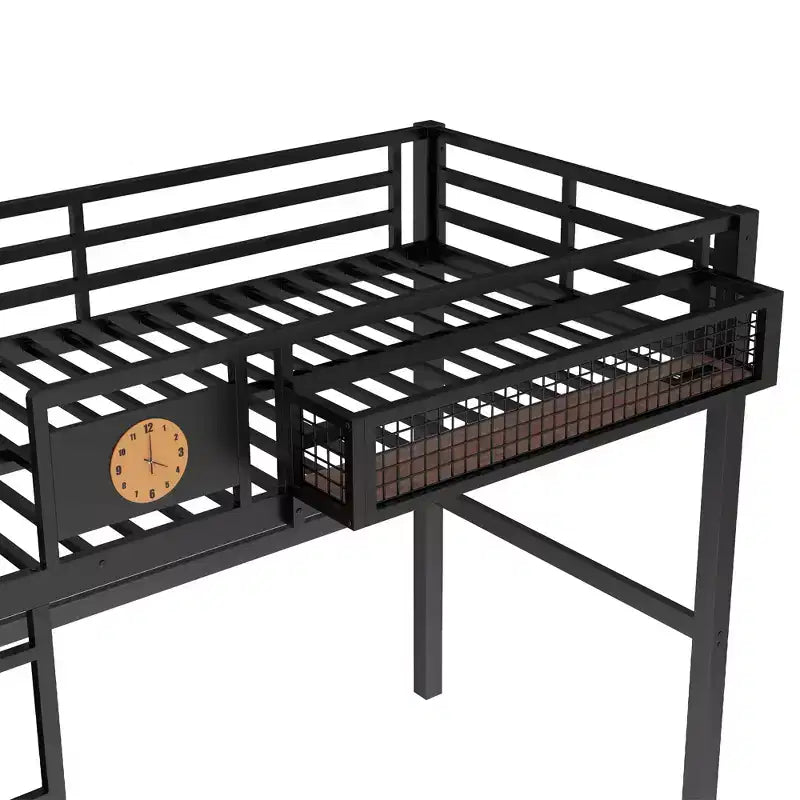 Bellemave Metal Loft Bed with Desk & Pegboard, Built-in Clock & Charging Station, Storage Basket, Space-Saving Modern Frame, Twin XL & Full Sizes
