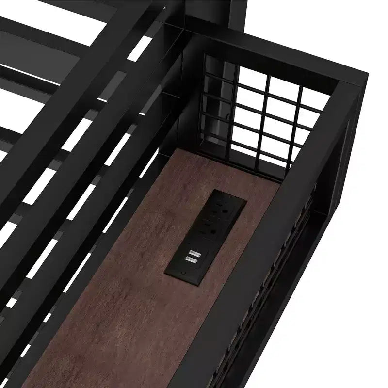 Bellemave Metal Loft Bed with Desk & Pegboard, Built-in Clock & Charging Station, Storage Basket, Space-Saving Modern Frame, Twin XL & Full Sizes