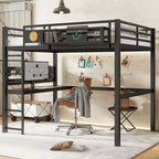 Bellemave Metal Loft Bed with Desk & Pegboard, Built-in Clock & Charging Station, Storage Basket, Space-Saving Modern Frame, Twin XL & Full Sizes