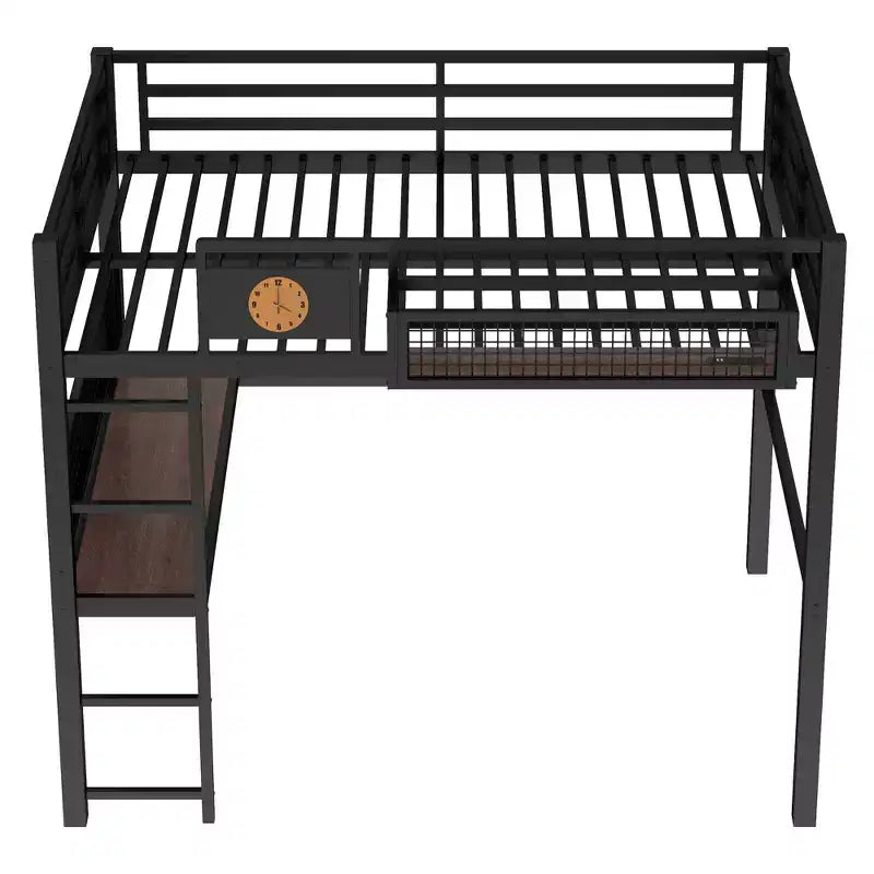 Bellemave Metal Loft Bed with Desk & Pegboard, Built-in Clock & Charging Station, Storage Basket, Space-Saving Modern Frame, Twin XL & Full Sizes