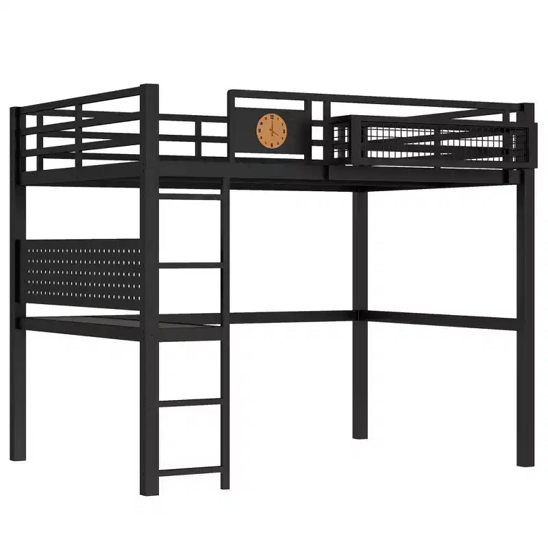 Bellemave Metal Loft Bed with Desk & Pegboard, Built-in Clock & Charging Station, Storage Basket, Space-Saving Modern Frame, Twin XL & Full Sizes