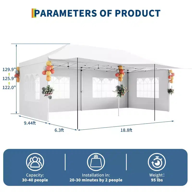 10x20 Pop Up Canopy Tent with Sidewalls, Heavy Duty 420D Oxford Outdoor Party Tent, Portable Event Shelter Carport Sun Shade Canopy, White
