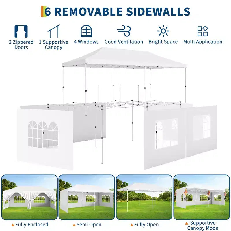 10x20 Pop Up Canopy Tent with Sidewalls, Heavy Duty 420D Oxford Outdoor Party Tent, Portable Event Shelter Carport Sun Shade Canopy, White