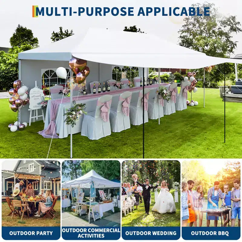 10x20 Pop Up Canopy Tent with Sidewalls, Heavy Duty 420D Oxford Outdoor Party Tent, Portable Event Shelter Carport Sun Shade Canopy, White