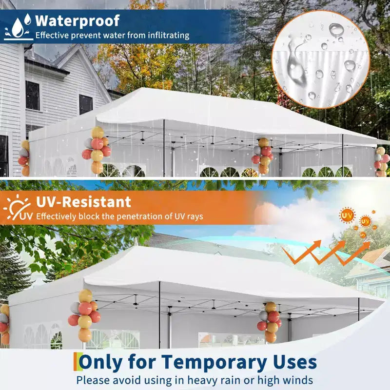 10x20 Pop Up Canopy Tent with Sidewalls, Heavy Duty 420D Oxford Outdoor Party Tent, Portable Event Shelter Carport Sun Shade Canopy, White