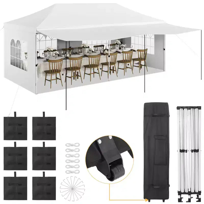 10x20 Pop Up Canopy Tent with Sidewalls, Heavy Duty 420D Oxford Outdoor Party Tent, Portable Event Shelter Carport Sun Shade Canopy, White