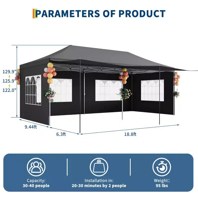 10x20 Pop Up Canopy Tent with Sidewalls, Heavy Duty 420D Oxford Outdoor Party Tent, Portable Event Shelter Carport Sun Shade Canopy, White