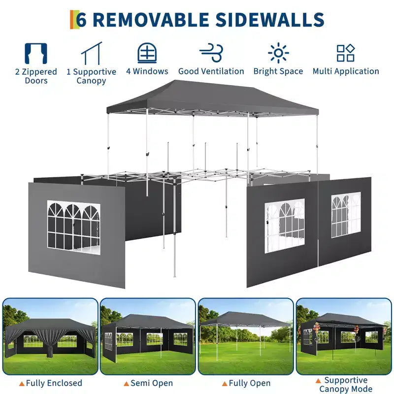 10x20 Pop Up Canopy Tent with Sidewalls, Heavy Duty 420D Oxford Outdoor Party Tent, Portable Event Shelter Carport Sun Shade Canopy, White