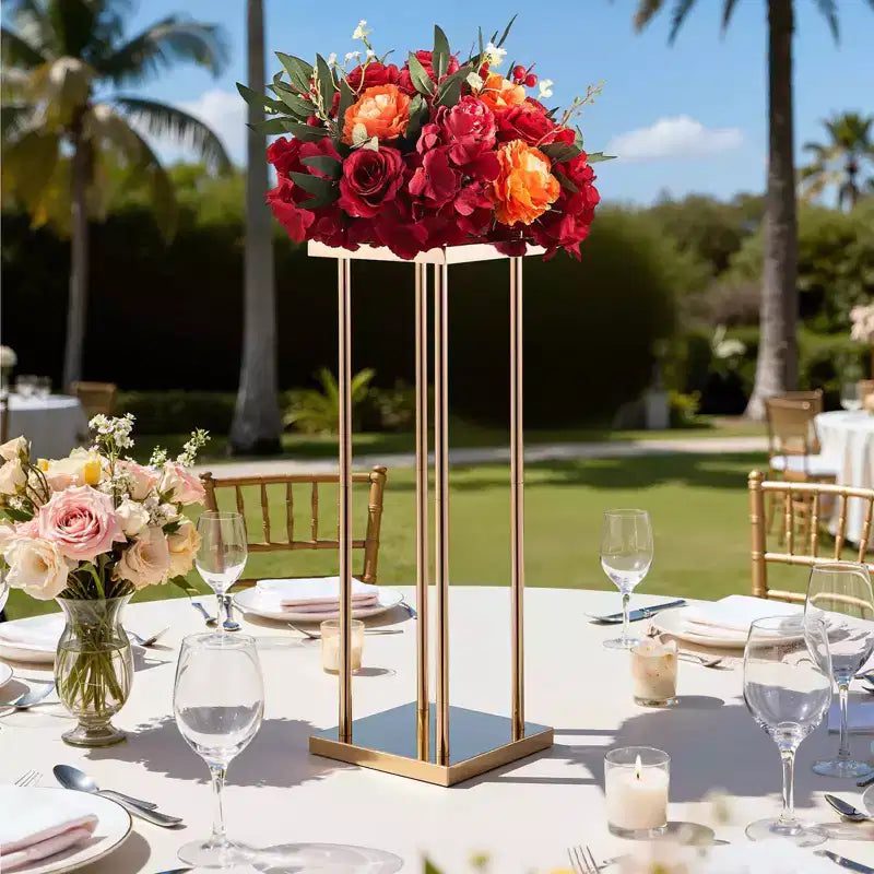 VEVOR Wedding Flower Stand, 10PCS 23.62-inch Column Flower Stand, Floral Stands with Metal Laminate, Cylindrical Cubic Floral Display Rack, Gold