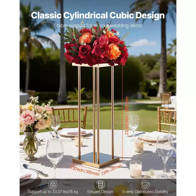 VEVOR Wedding Flower Stand, 10PCS 23.62-inch Column Flower Stand, Floral Stands with Metal Laminate, Cylindrical Cubic Floral Display Rack, Gold