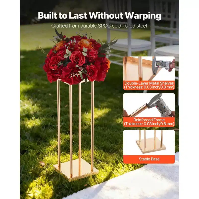 VEVOR Wedding Flower Stand, 10PCS 23.62-inch Column Flower Stand, Floral Stands with Metal Laminate, Cylindrical Cubic Floral Display Rack, Gold