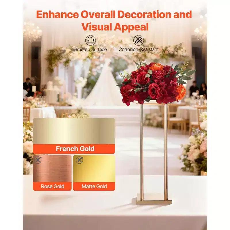 VEVOR Wedding Flower Stand, 10PCS 23.62-inch Column Flower Stand, Floral Stands with Metal Laminate, Cylindrical Cubic Floral Display Rack, Gold