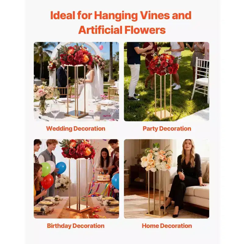 VEVOR Wedding Flower Stand, 10PCS 23.62-inch Column Flower Stand, Floral Stands with Metal Laminate, Cylindrical Cubic Floral Display Rack, Gold