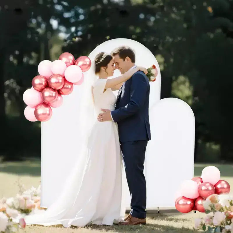 VEVOR Arch Backdrop Stand, Set of 3, 6/5/4 ft, Stable Structure, Easy Assembly, Gold Metal Arch Backdrop Stand with Cover, for Wedding, White & Gold