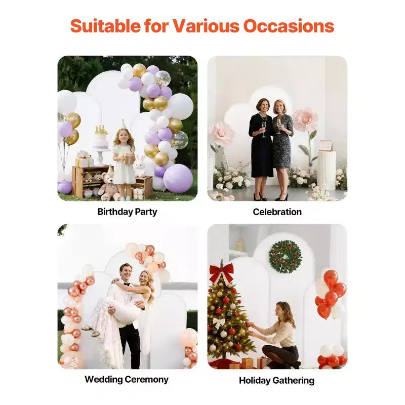 VEVOR Arch Backdrop Stand, Set of 3, 6/5/4 ft, Stable Structure, Easy Assembly, Gold Metal Arch Backdrop Stand with Cover, for Wedding, White & Gold