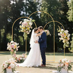 VEVOR Arch Backdrop Stand, Set of 3, 8/7.2/6.6 ft, Stable Structure, Easy Assembly, Gold Metal Arch Backdrop Stand for Wedding, Birthday Party, Gold