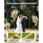 VEVOR Arch Backdrop Stand, Set of 3, 8/7.2/6.6 ft, Stable Structure, Easy Assembly, Gold Metal Arch Backdrop Stand for Wedding, Birthday Party, Gold