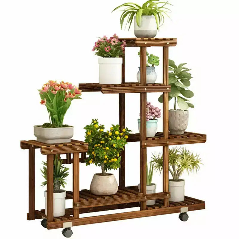 Home Collection Tall Rolling Wooden Plant Stand with Wheels
