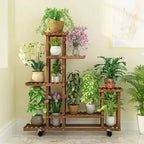 Home Collection Tall Rolling Wooden Plant Stand with Wheels