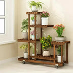 Home Collection Tall Rolling Wooden Plant Stand with Wheels