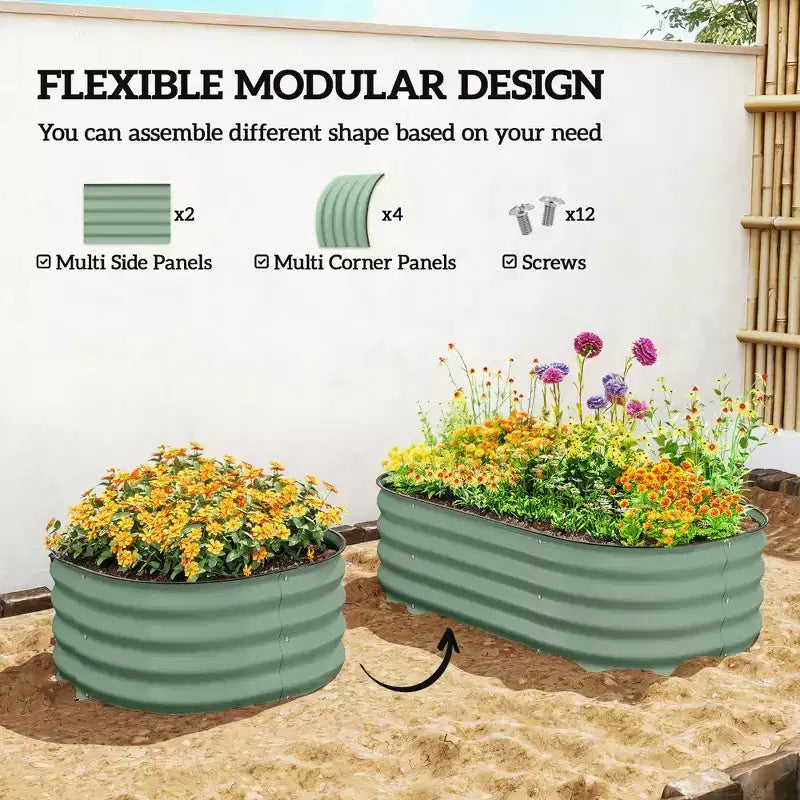 Galvanized Raised Garden Bed Kit, Metal Planter Box with Safety Edging