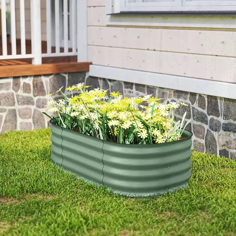 Galvanized Raised Garden Bed Kit, Metal Planter Box with Safety Edging