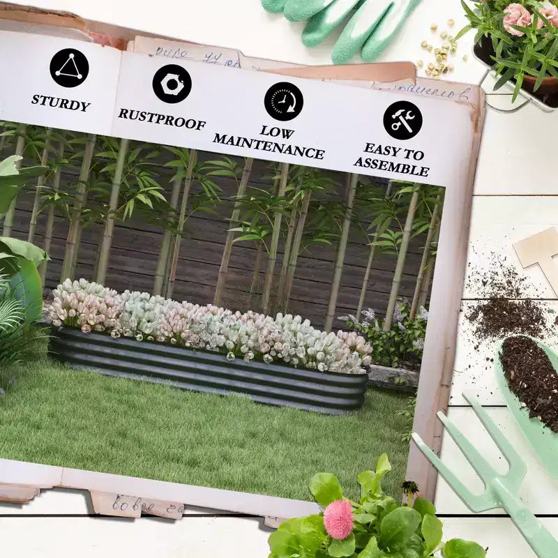 Galvanized Raised Garden Bed Kit, Metal Planter Box with Safety Edging